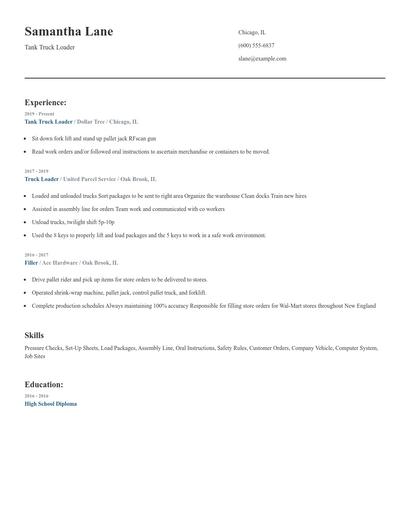 Tank Truck Loader Resume