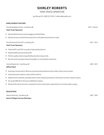 Tank Truck Operator Resume