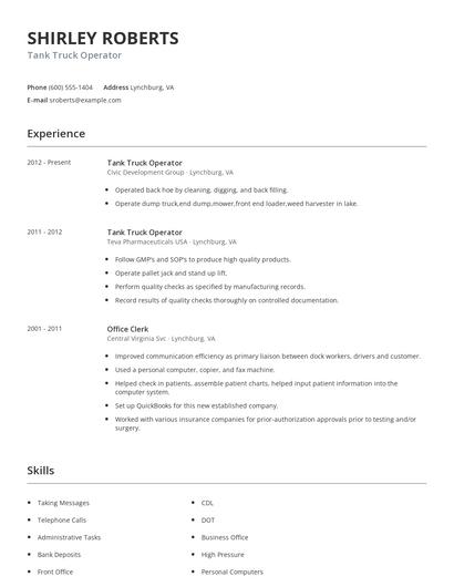 Tank Truck Operator Resume