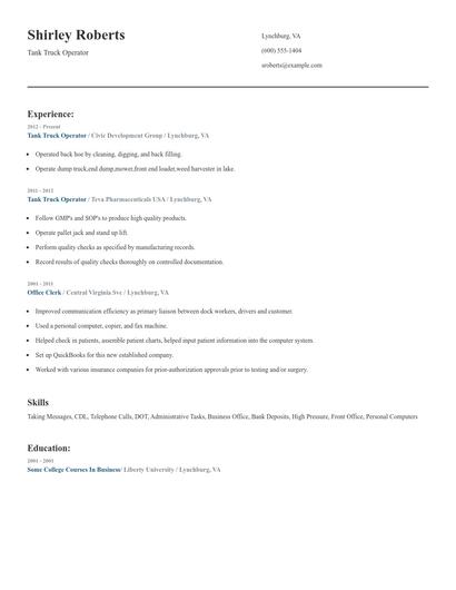 Tank Truck Operator Resume