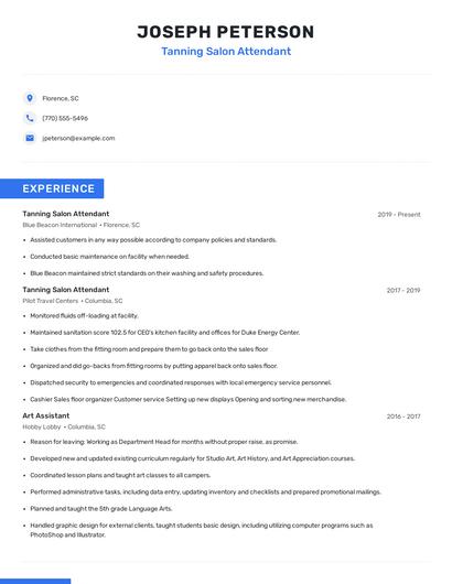 Tanning Salon Attendant Resume