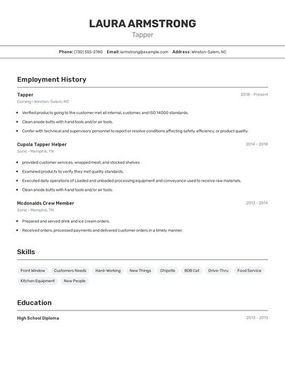 Tapper Resume