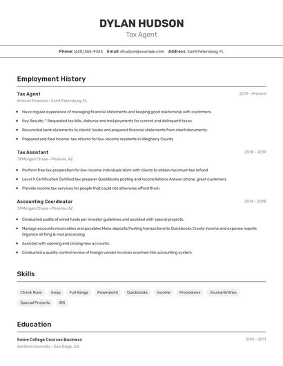Tax Agent Resume