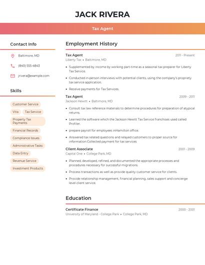 Tax Agent Resume