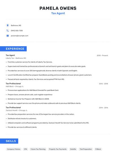 Tax Agent Resume