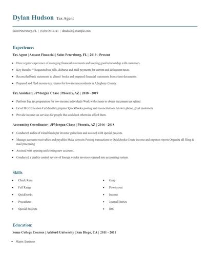 Tax Agent Resume
