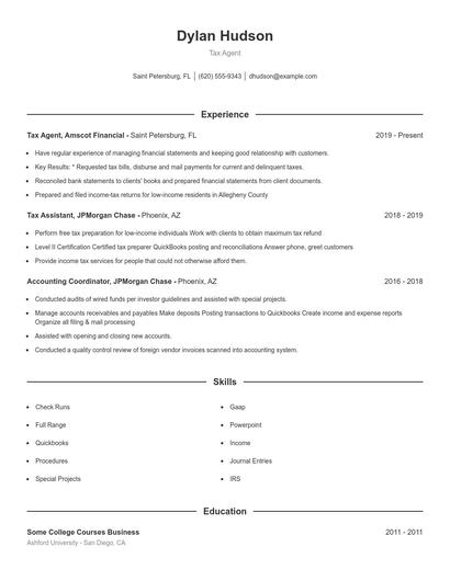 Tax Agent Resume