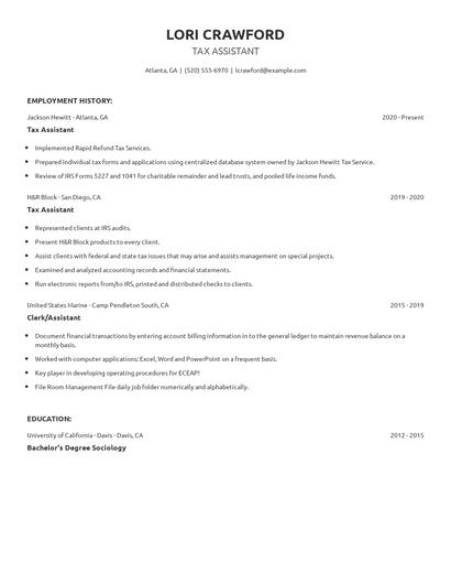 Tax Assistant Resume