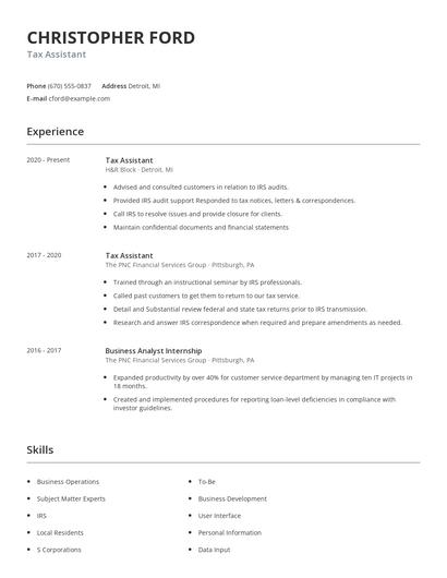 Tax Assistant Resume