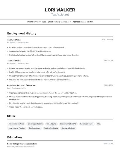 Tax Assistant Resume