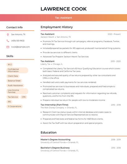 Tax Assistant Resume