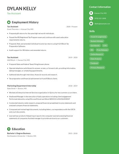 Tax Assistant Resume