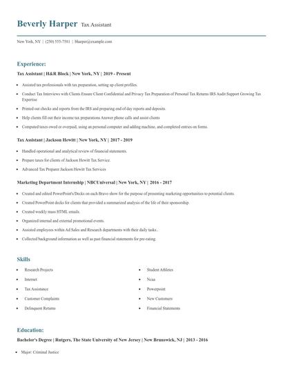 Tax Assistant Resume