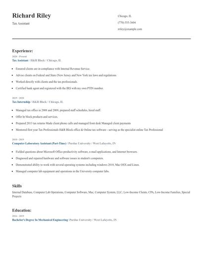 Tax Assistant Resume
