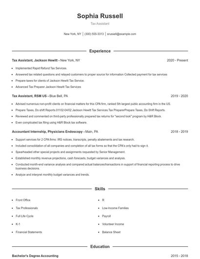 Tax Assistant Resume