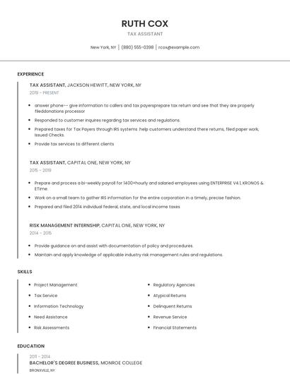 Tax Assistant Resume