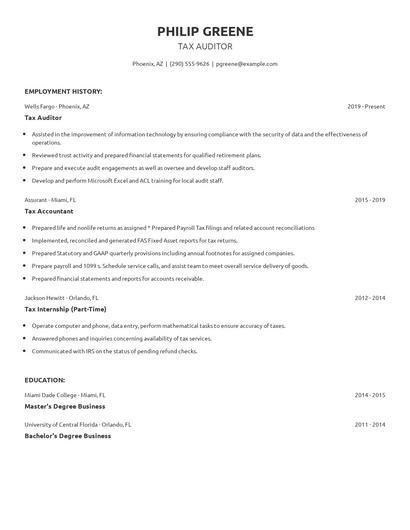 Tax Auditor Resume
