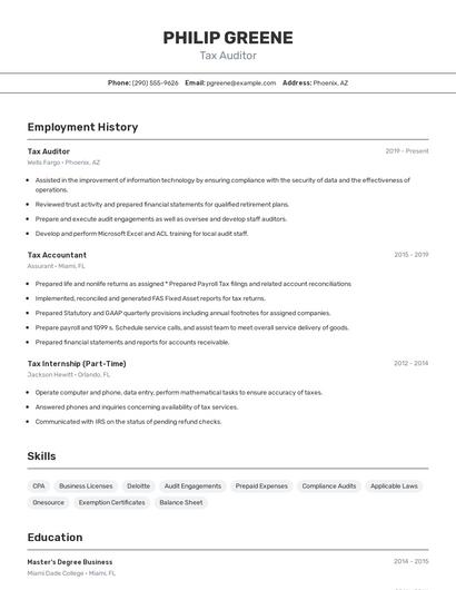 Tax Auditor Resume