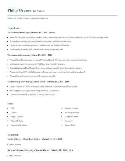 Tax Auditor Resume