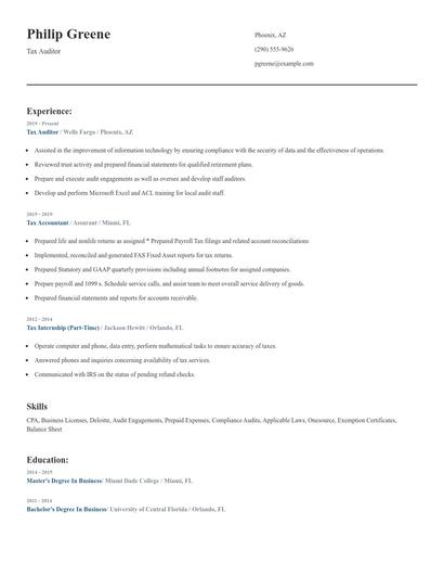 Tax Auditor Resume