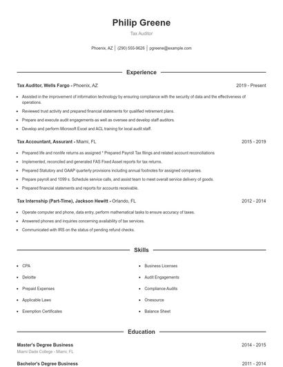 Tax Auditor Resume