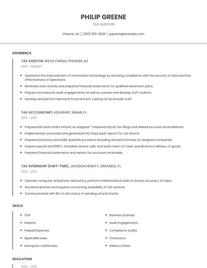 Tax Auditor Resume