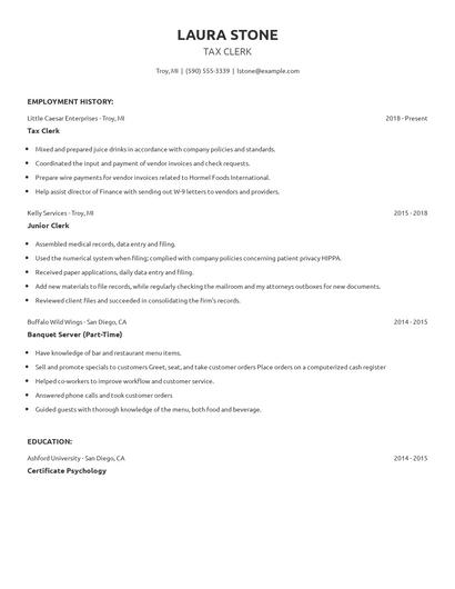 Tax Clerk Resume