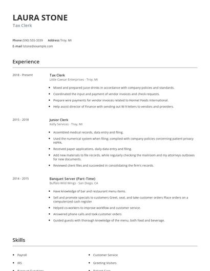 Tax Clerk Resume