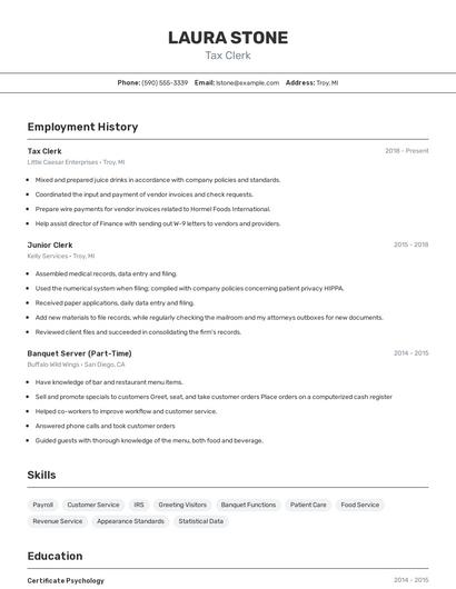 Tax Clerk Resume