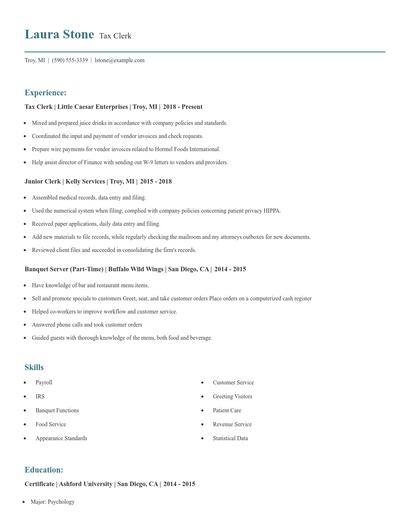 Tax Clerk Resume