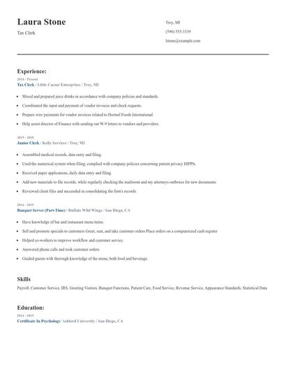 Tax Clerk Resume