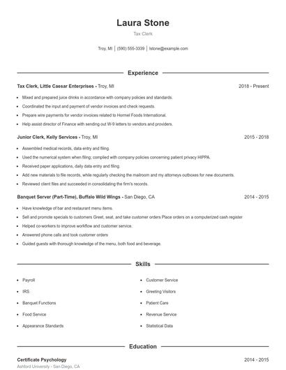 Tax Clerk Resume
