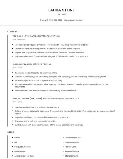 Tax Clerk Resume