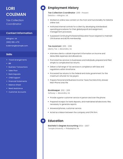 Tax Collection Coordinator Resume