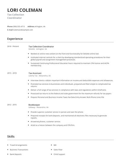 Tax Collection Coordinator Resume