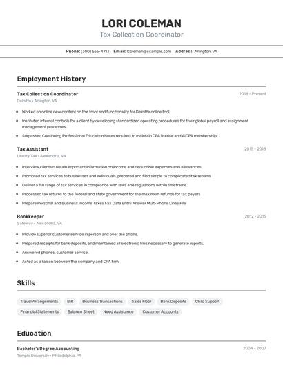 Tax Collection Coordinator Resume