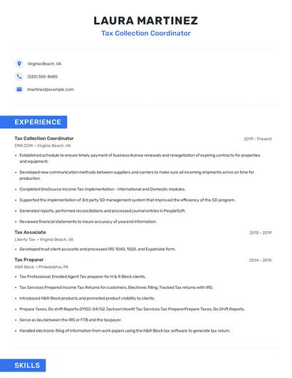 Tax Collection Coordinator Resume