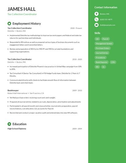 Tax Collection Coordinator Resume