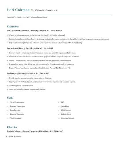 Tax Collection Coordinator Resume