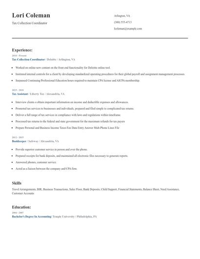 Tax Collection Coordinator Resume