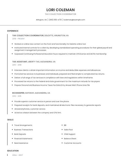 Tax Collection Coordinator Resume
