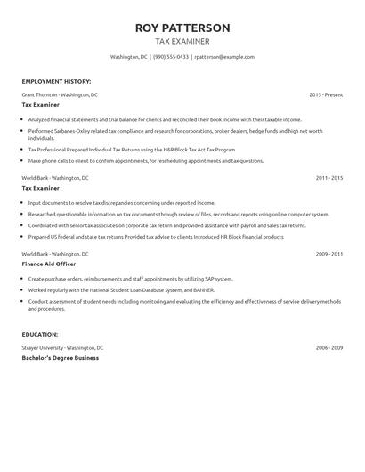 Tax Examiner Resume