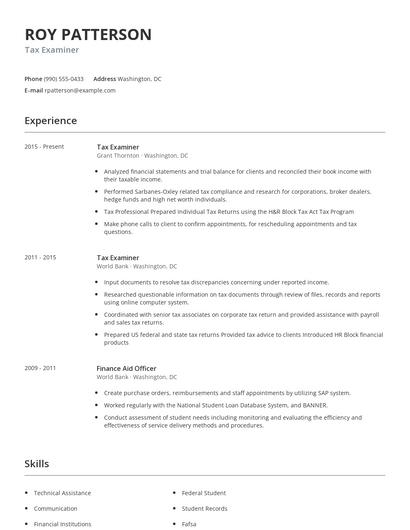 Tax Examiner Resume