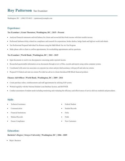 Tax Examiner Resume