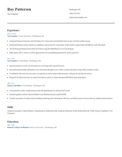 Tax Examiner Resume