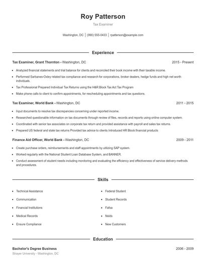 Tax Examiner Resume