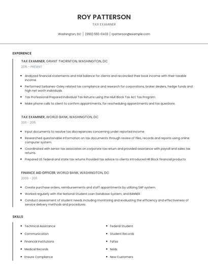 Tax Examiner Resume