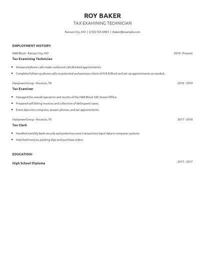 Tax Examining Technician Resume