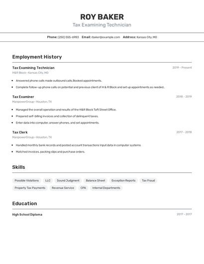 Tax Examining Technician Resume