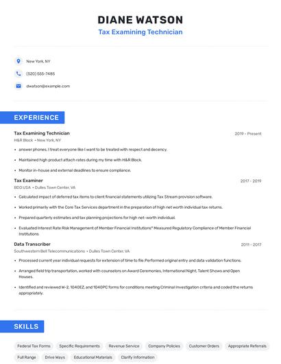 Tax Examining Technician Resume